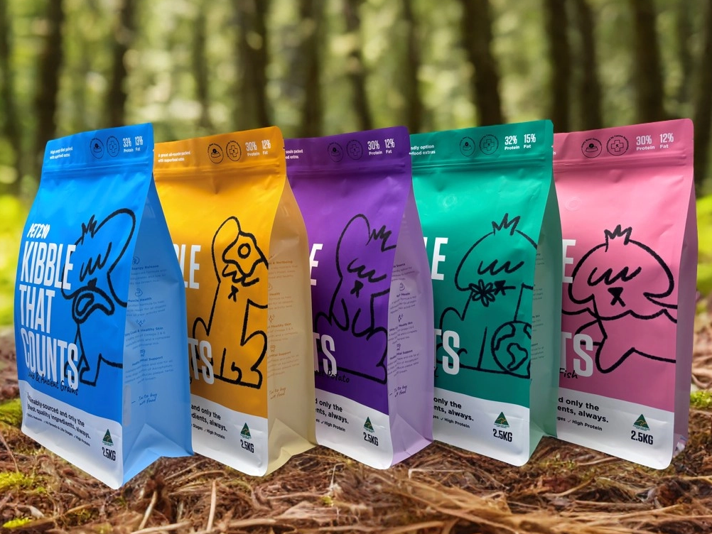 Bunte flache Unterbeutel f&uuml;r Tierfutterverpackungen