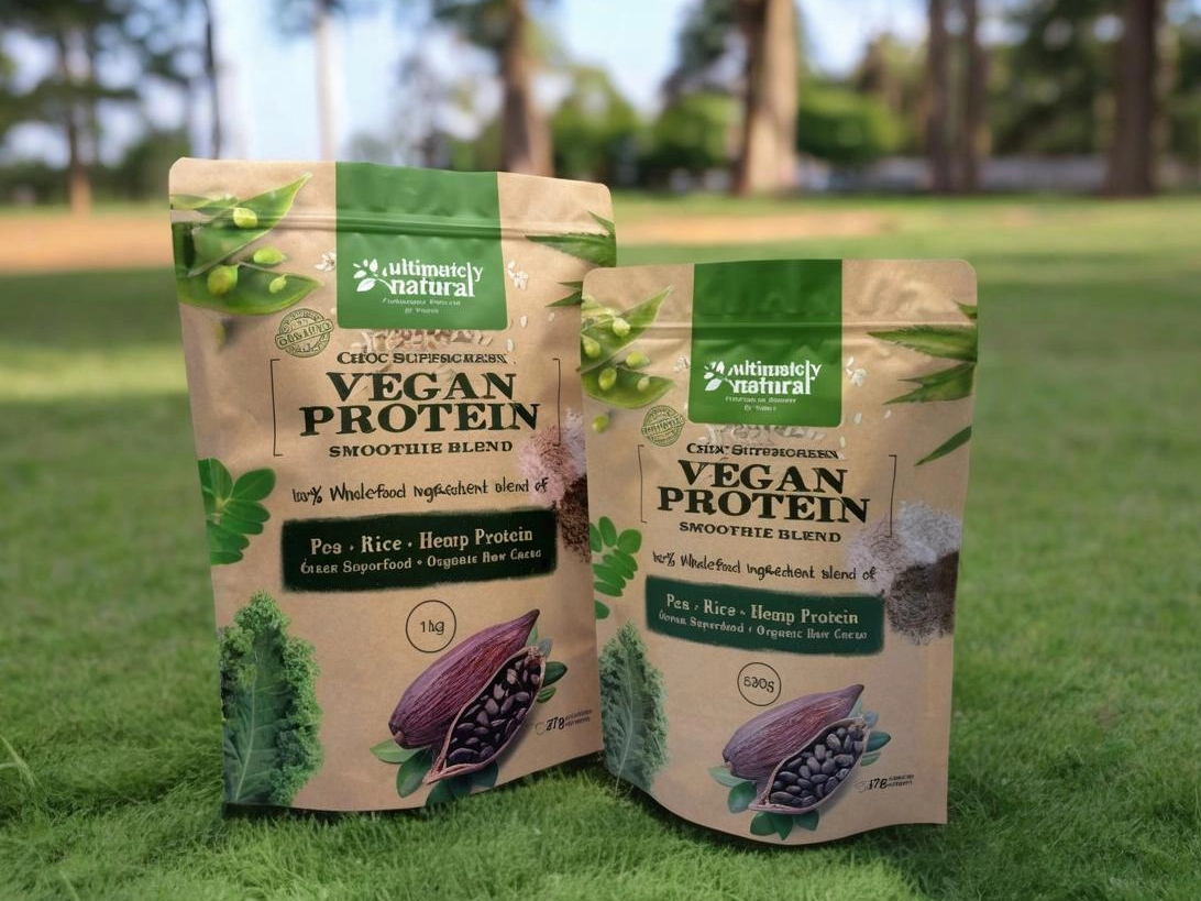 Veganer Protein -Stand -up -Beutel mit benutzerdefiniertem Druck